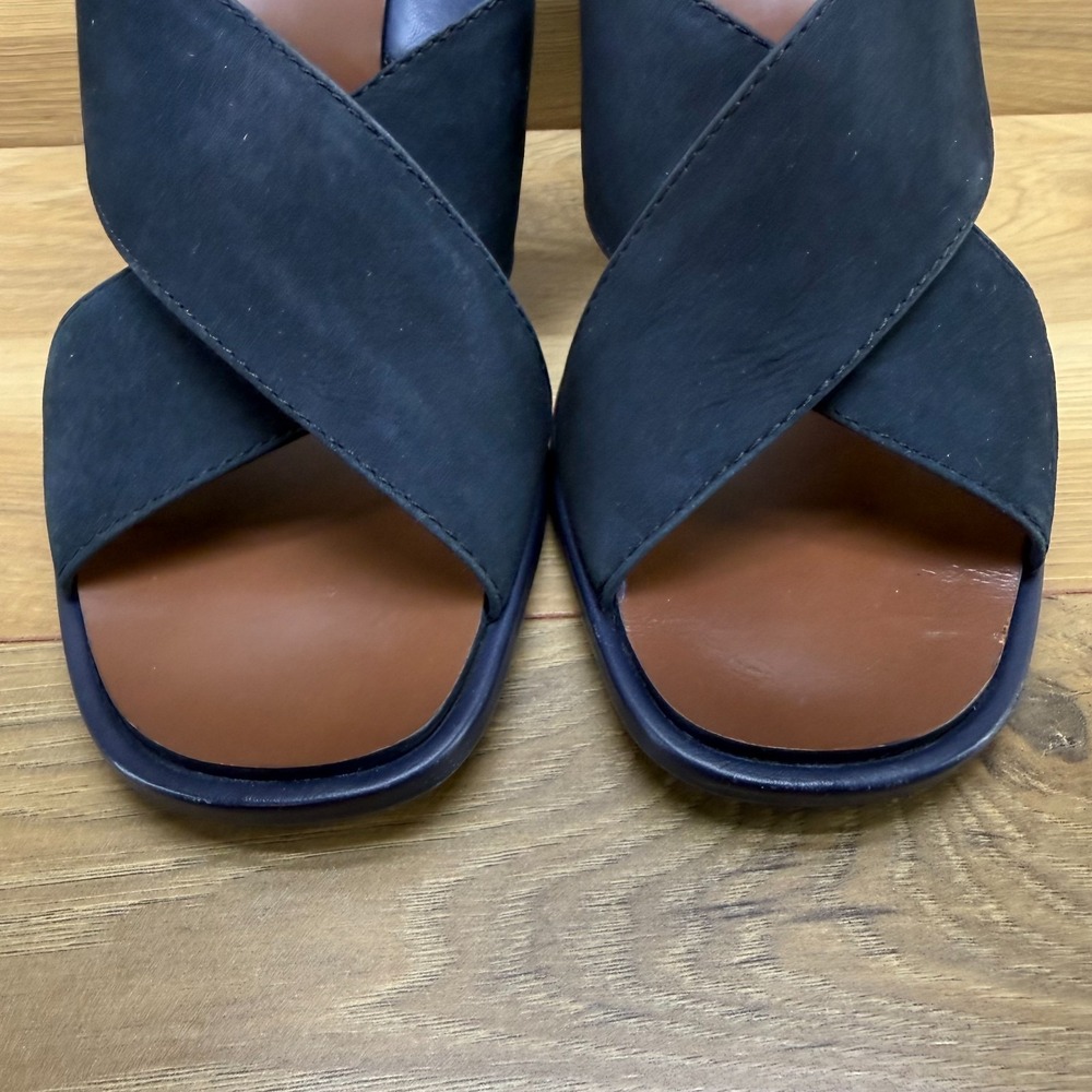 Tory Burch Gabrielle Wedge Slingback Sandals 10.5 M Navy Blue Suede Cross Strap - Picture 4 of 12